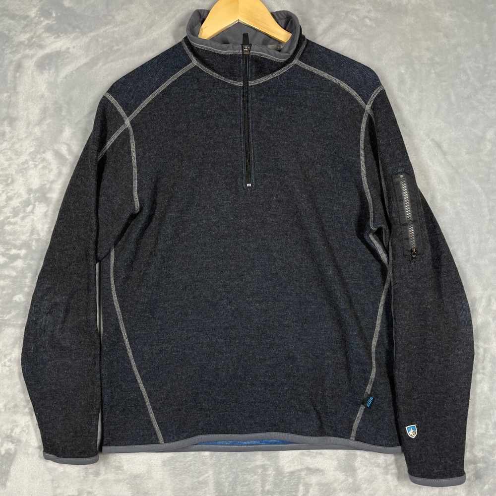KUHL Mens Chianti Fleece 1/4 Zip Pullover Sweater Charcoal Blue Small 4796
